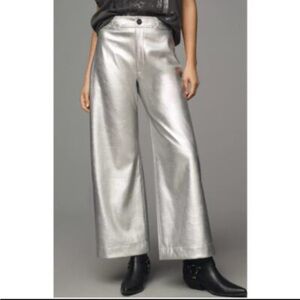 Anthropologie Colette Wide-Leg Faux Leather Pants in Metallic Silver